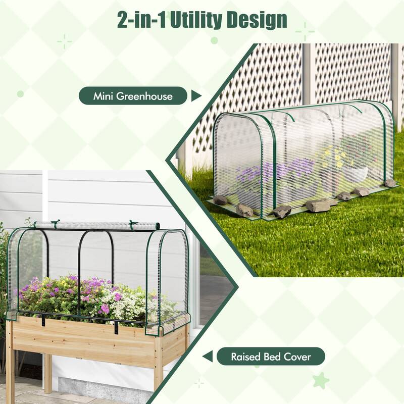 Costway Wood Raised Garden Bed with Greenhouse Cover Mini Portable - See Details