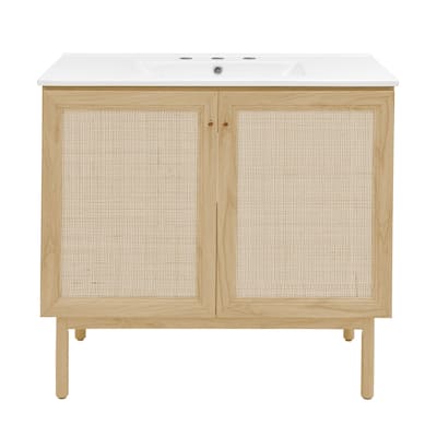 Classe 36 In. Natual Oak Bathroom Vanity With White, 3-Hole Ceramic Sink Top