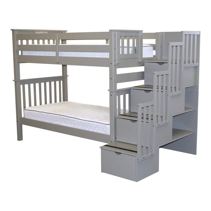 Taylor & Olive Trillium Tall Twin over Twin Stairway Bunk Bed, 4 Steps
