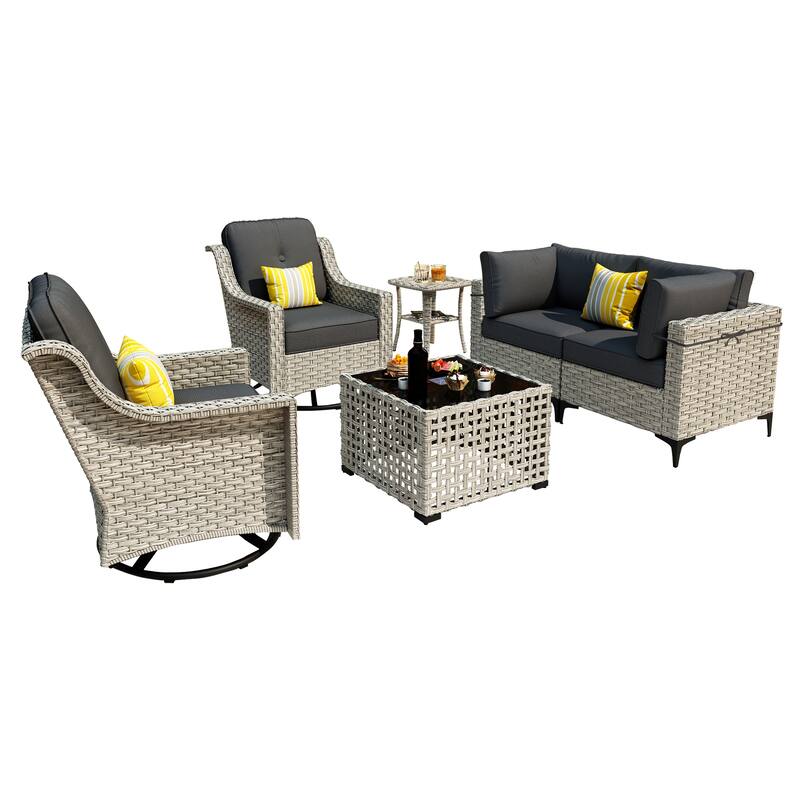 XIZZI 6-piece Patio Furniture Wicker Conversation Set with Swivel Chair