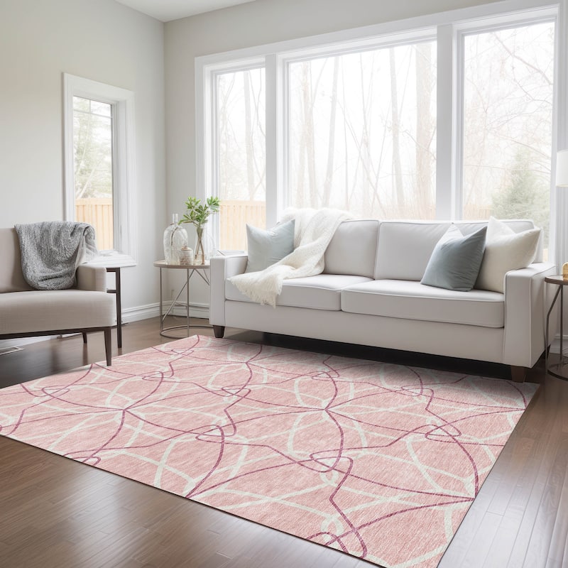 Machine Washable Indoor/ Outdoor Abstract Prism Chantille Rug