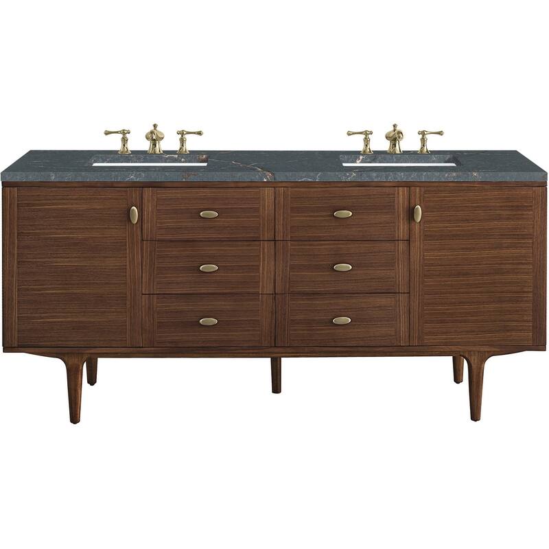 James Martin Vanities 670-V72-FPBL Amberly 72" Wall Mounted or Free - Mid-Century Walnut - Walnut Finish