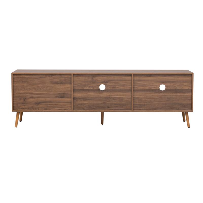 71" TV Stand with Tempered Glass Sliding Doors and 2 Drawers
