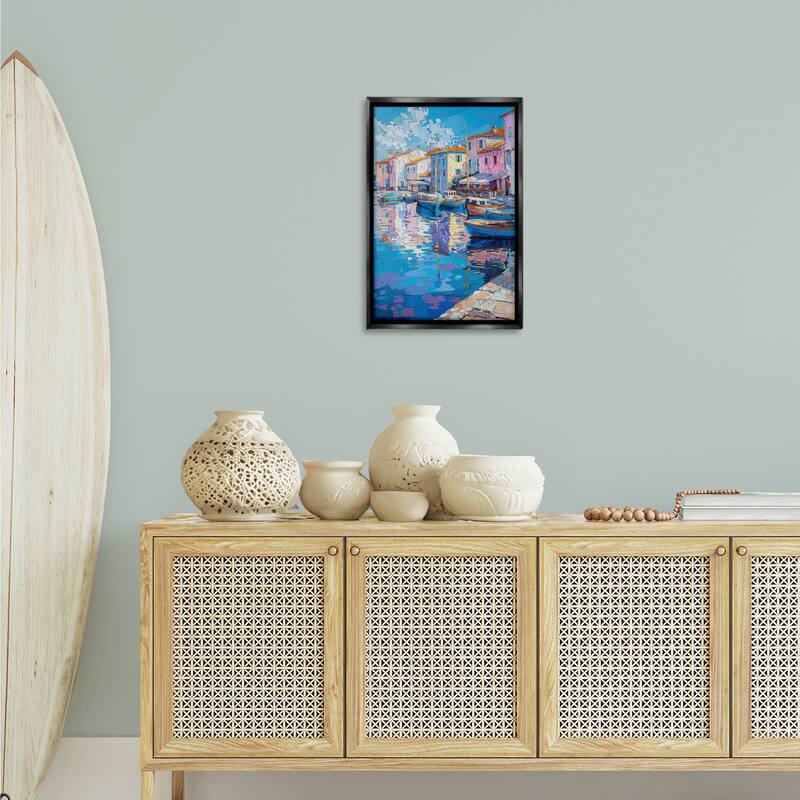 Stupell Abstract Harbor Reflection Framed Floater Canvas Wall Art Design By LSR Design Studio