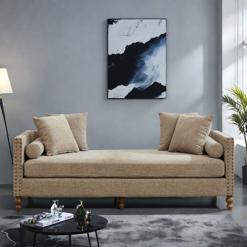 75.2" Chenille 3-Seater Sleeper Sofa with 4 Throw Pillows And 2 Bolsters