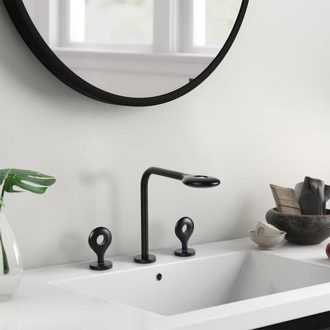 Bathroom Sink Swivel Faucet Widespread Black with 2-Handle