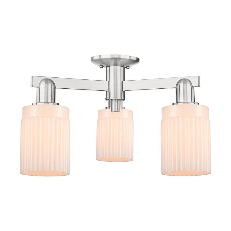 Innovations Lighting Endless Possibilities Arcadia - Hadley - 3 Light 22" Semi-Flush Mount - Matte White/Brushed Satin Nickel