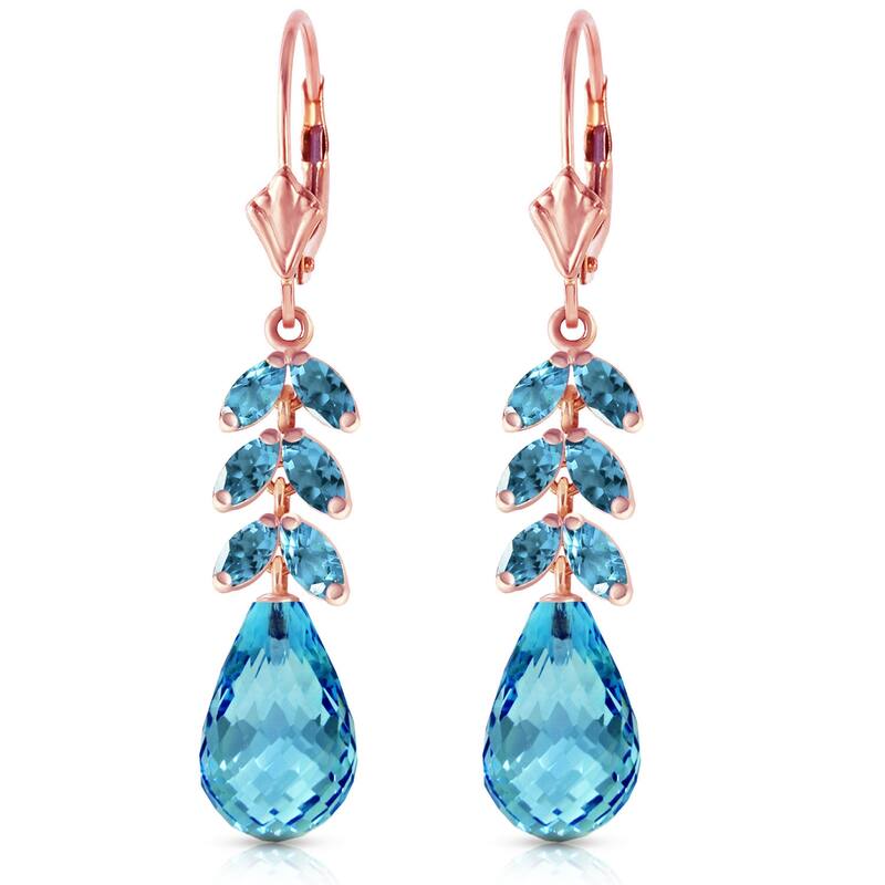 14K Solid Gold Leverback Gemstone Earrings Blue Topaz Series Classic