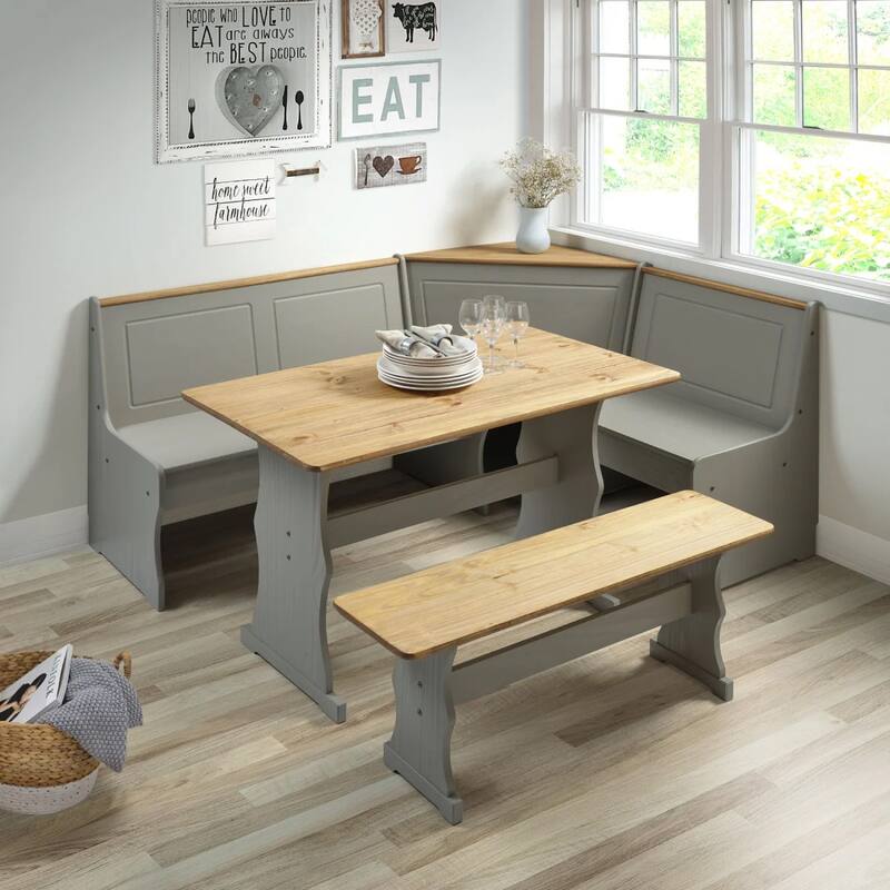 OS Home and Office Furniture Model COG805 Solid Pine Corner Dining Booth in Corona Gray