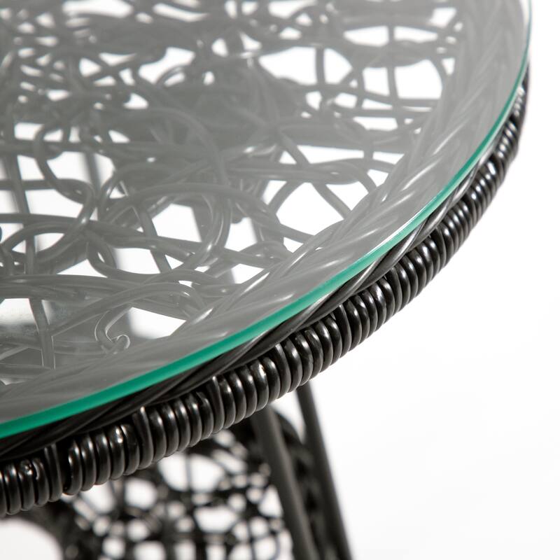 Dana Boho 19-inch Outdoor Patio Wicker Round Coffee Table with Tempered Glass Top and Metal Legs by M&L Co.