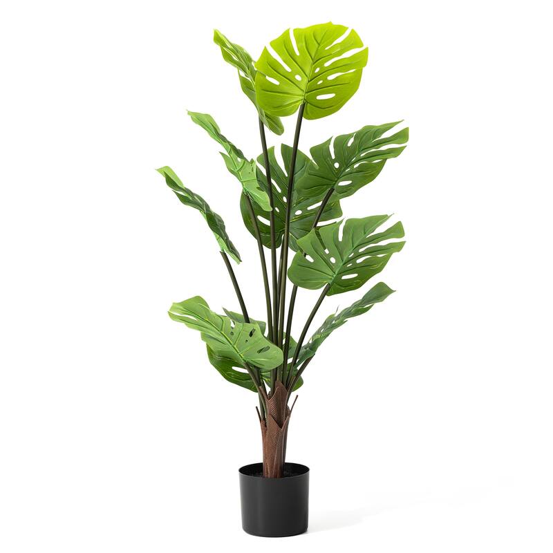 Glitzhome 3ft-6ft Set of 2 Artificial Olive Trees/ Bamboo/ Ficus with Ceramic Planters Real Touch