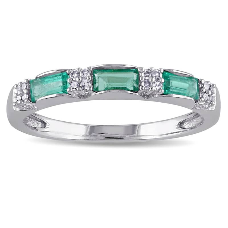 Miadora 10k White Gold Emerald and Diamond Accent Eternity Ring