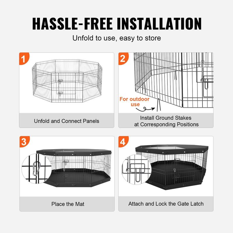 Foldable Dog Playpen 8 Panel Metal Fence for Small Medium Pets 24 Inch