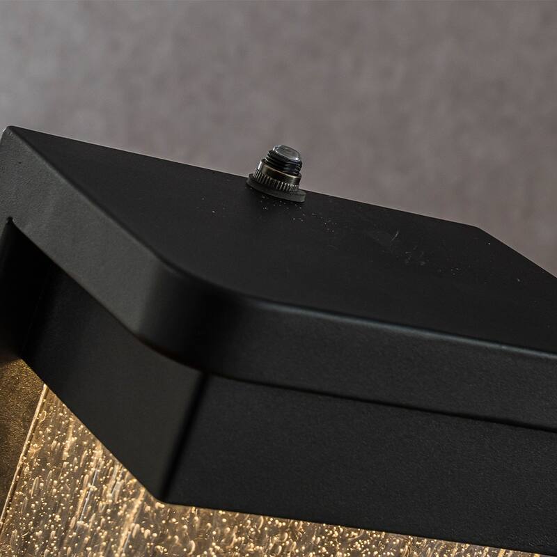 CraftHome 1-Light H12 in Modern Seeded Glass12W Integrated LED Outdoor Wall Sconce with Dusk to Dawn Sensor in Matte Black
