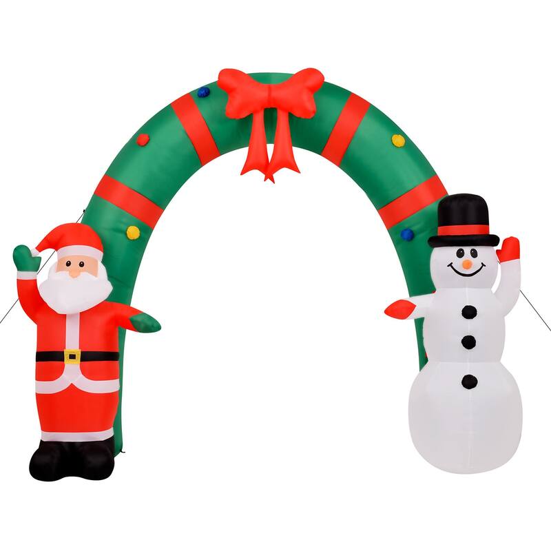 Christmas Time 8-Ft. Tall Walkway Arch w/ Santa Claus and Snowman, Prelit Outdoor Christmas Inflatable with Storage Bag