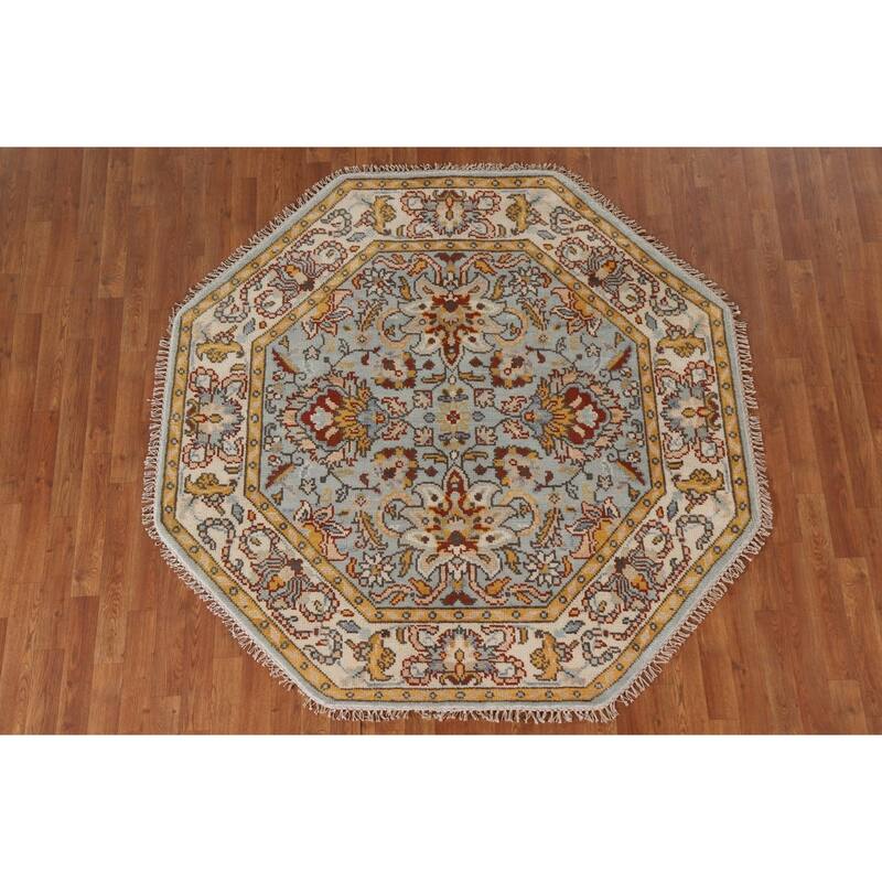 Light Blue Heriz Serapi Indian Octagon Rug Handmade Wool Carpet - 5'10"x 5'10"