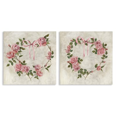 Stupell Heart Shaped Wreaths Canvas Wall Art Design By Sally Swatland (Set of 2)