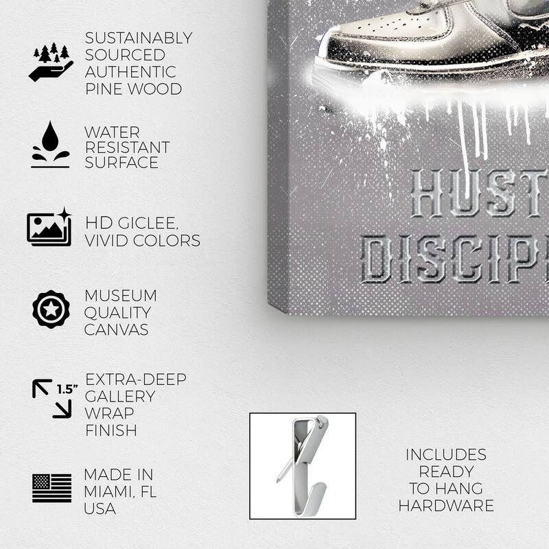 Wynwood Studio Fashion and Glam Discipline Sneaker Gray and Silver Modern & Contemporary Wall Art Canvas Print