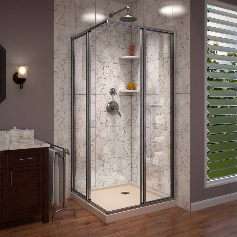 DreamLine Cornerview 36 in. D x 36 in W x 74 3/4 in H Framed Sliding Shower Enclosure in Brushed Nickel with Biscuit Shower Base