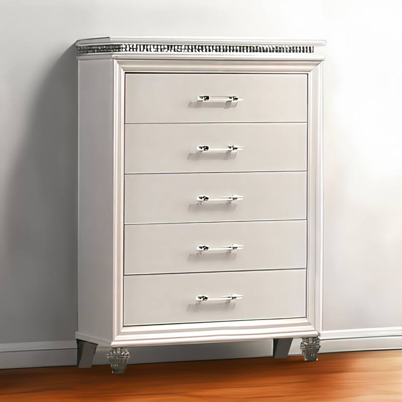 Chest with 5 Drawers and Acrylic Bar Handle, Offwhite