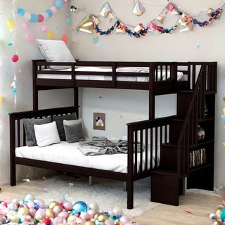 Stairway Twin-Over-Full Bunk Bed with Storage and Guard Rail,Space-Efficient Multifunctional Bunk Bed With Storage