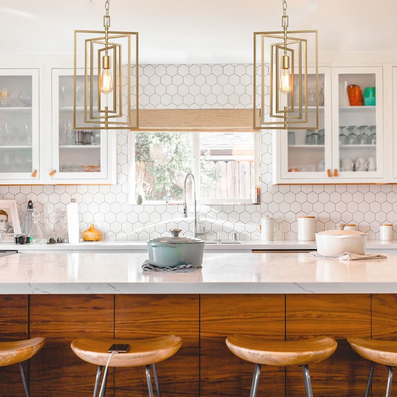 Modern Farmhouse Metal Kitchen Island Pendant 12-inch Gold Black Adjustable Lantern Light