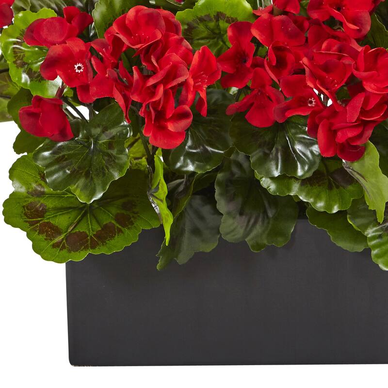19" Red Geranium Silk Artificial Plant with Rectangular Planter