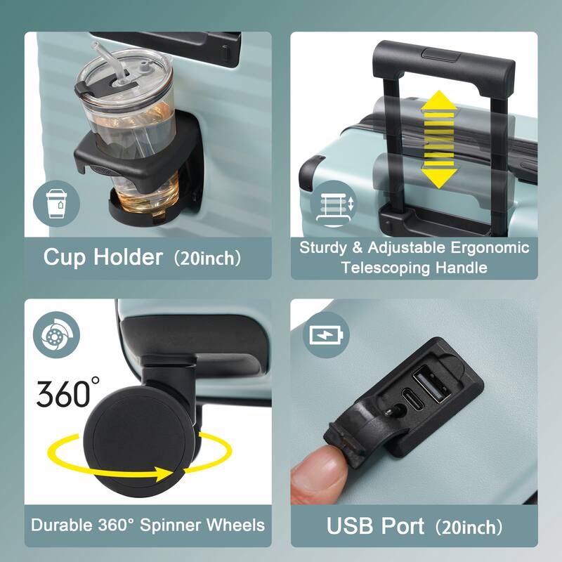 Luggage Sets 5 Piece with Front Opening, Hardside Expandable Carry on Suitcase, with Spinner Wheels, TSA Lock, USB Port