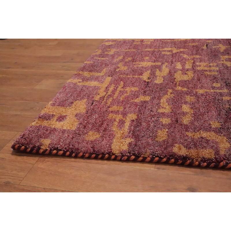 Hand Knotted Oriental 100% Wool Carpet Modern Abstract Purples Gabbeh Area Rug - 6' 4'' X 4' 7''