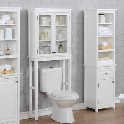 Porch & Den Everest Over-the-Toilet Space Saver Storage with Glass Doors Upper Cabinet