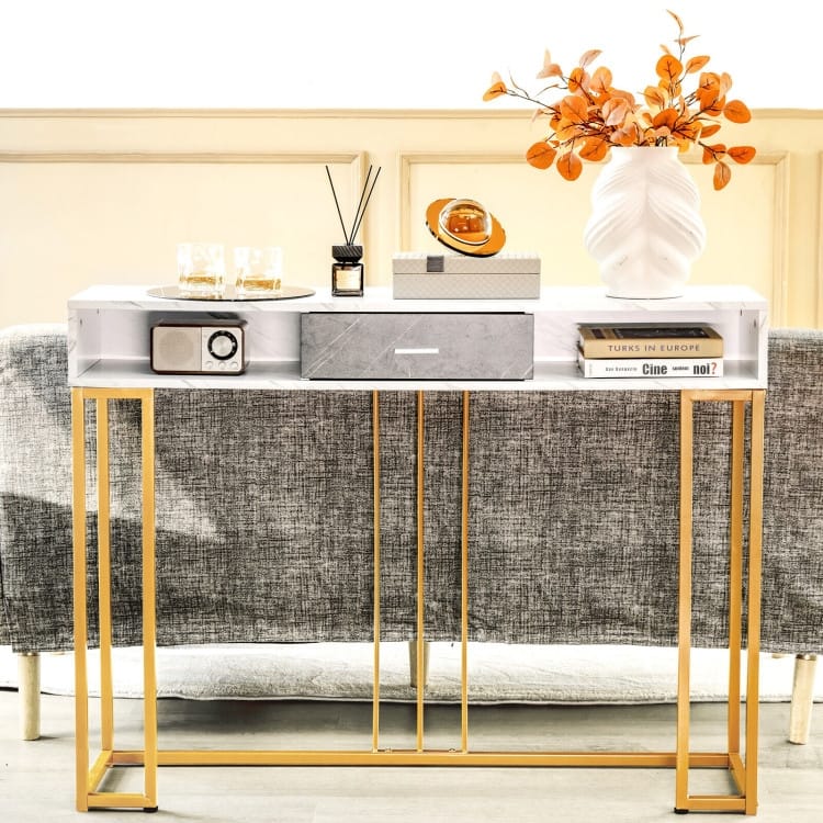 48 Inch 2-Tier Console Table with Drawer - 47.5" x 12" x 35.5" (L x W x H)