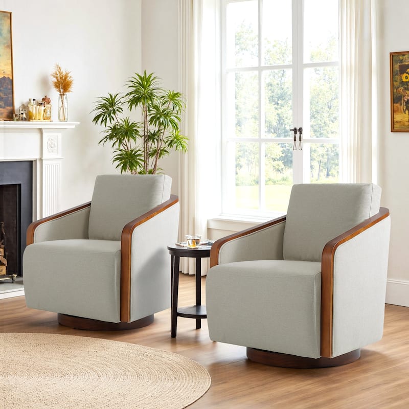 Mid-Century Modern Swivel Accent Armchair Chenille Upholstered Chairs - Beige Brown