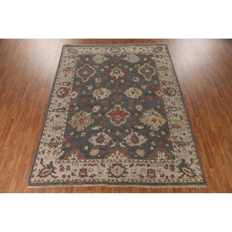 Gray Floral Oushak Oriental Area Rug Handmade Wool Carpet - 9'2"x 11'9"