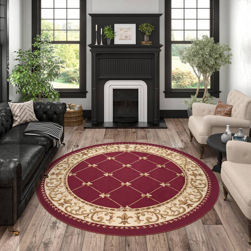 Soho Traditional Scroll Indoor Area Rug - 5'3'' Round - Red