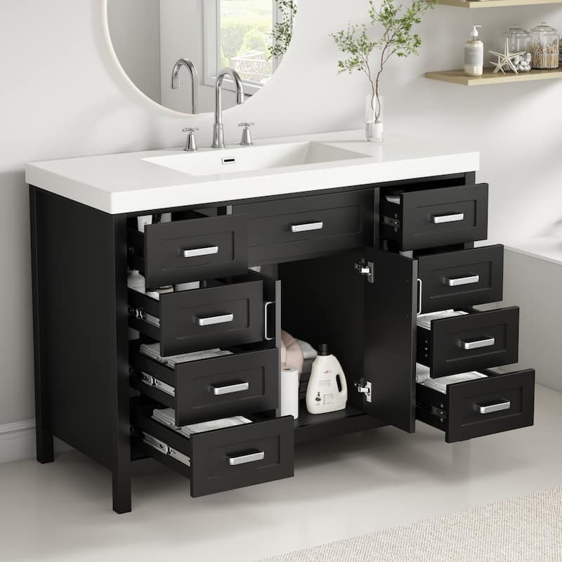 48" Bathroom Vanity with Sink, 2 Doors and 8 Drawers, Soft Close System, Classic Design