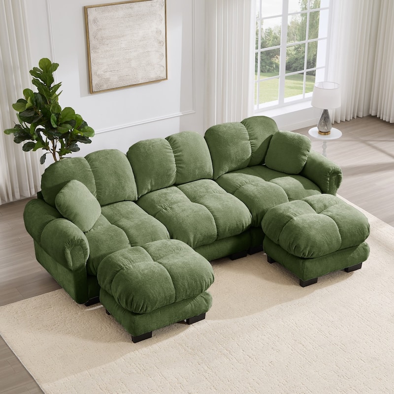 103.9" Modular Chenille Sectional Sofa with Pillows and Quilted Cushions - 3S+2O - Green