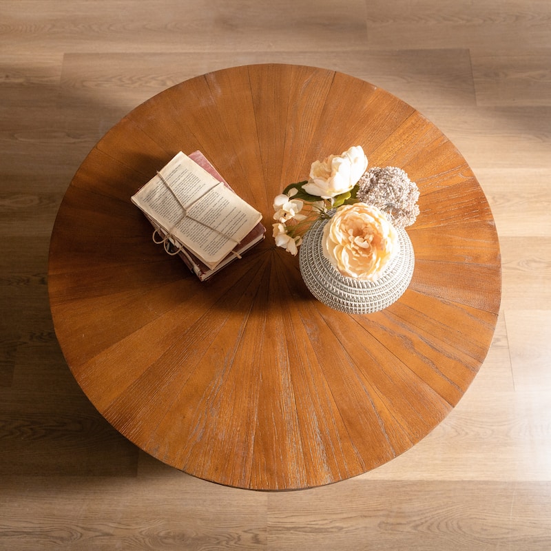 GDFStudio Cael Barrel Wood Coffee Table with Hollow Storage