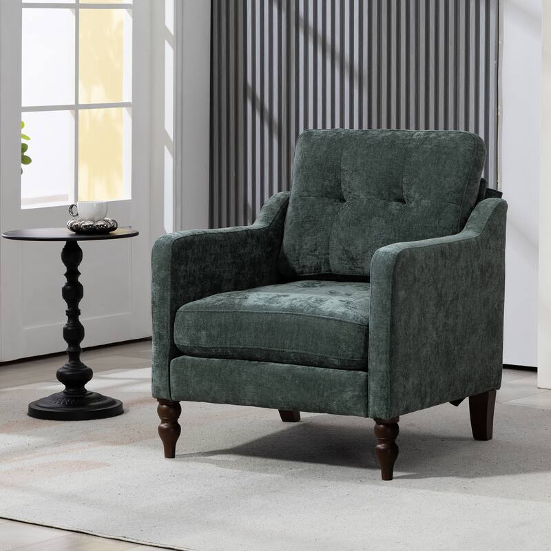 Chenille Accent Armchair, Upholstered Lounge Chair with USB Port, Single Sofa Chair with Wooden Legs & Side Storage