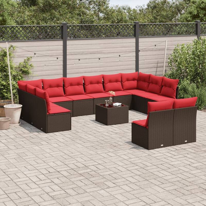 vidaXL 11/12 Piece Patio Sofa Set with Cushions Black/Brown/Gray Poly Rattan - 21.7 x 24.4 x 27.2