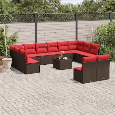 vidaXL 11/12 Piece Patio Sofa Set with Cushions Black/Brown/Gray Poly Rattan - 21.7 x 24.4 x 27.2