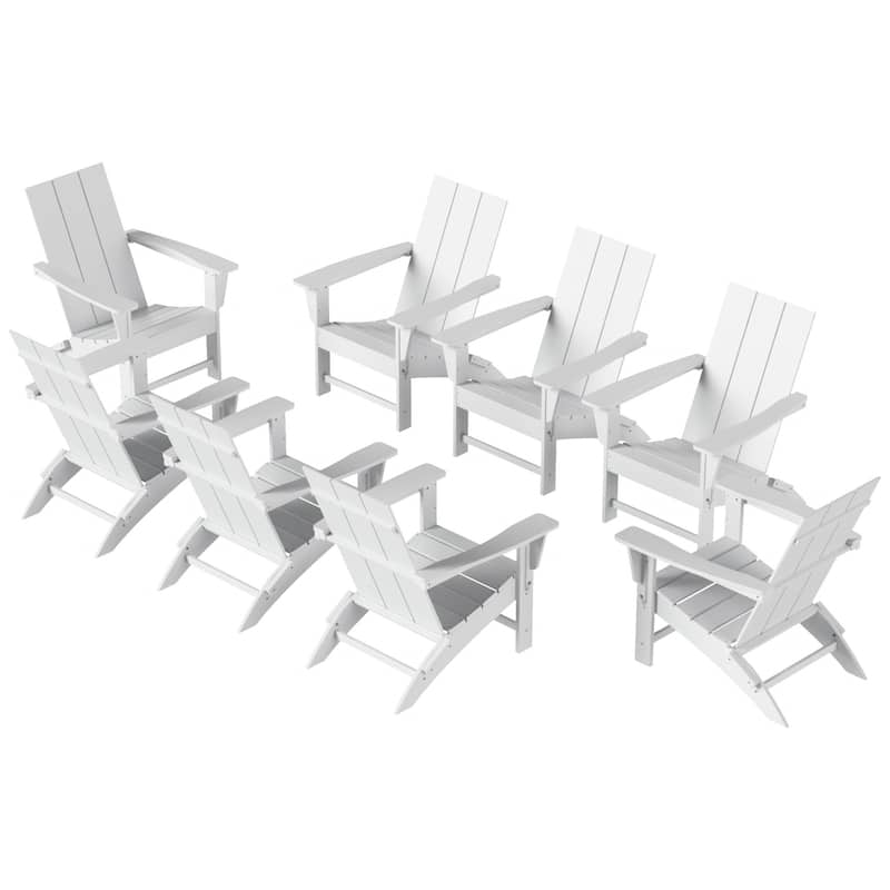 Shoreside Modern Poly Folding Eco-Friendly All Weather Adirondack Chair (Set of 8)