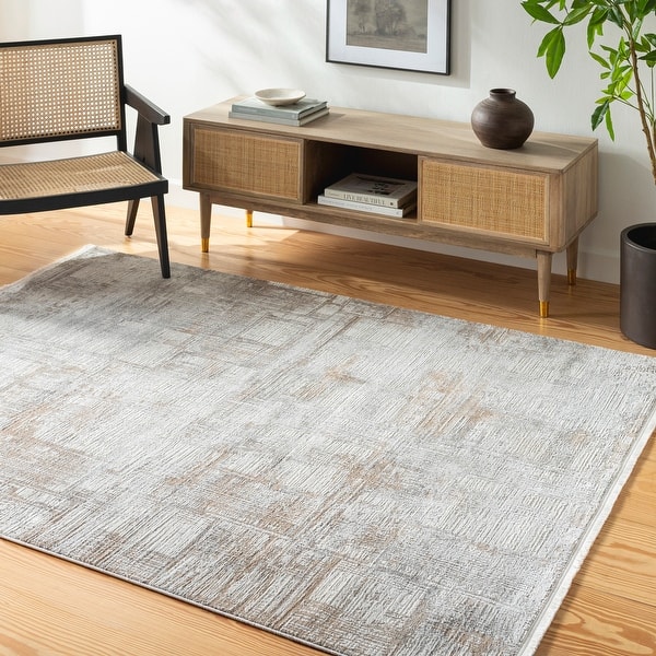 slide 2 of 6, Livabliss Obsession Modern Crosshatch Area Rug 2' x 2' 11" - Light Grey/Tan