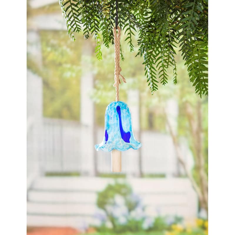 7 in. Art Glass Speckle Blue Floral Shaped Bell Chime
