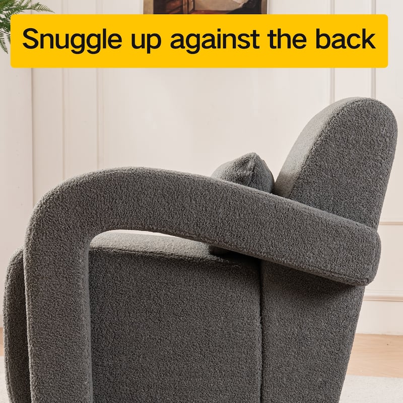 Modern Sturdy Lounge Chair Teddy Fabric Armchair with Curved Arms