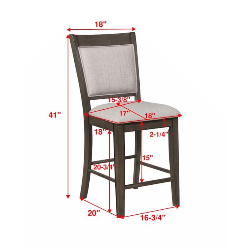 Farmhouse Style 2pc Linen Counter Height Chair Bar Stool Footrest Wooden Furniture