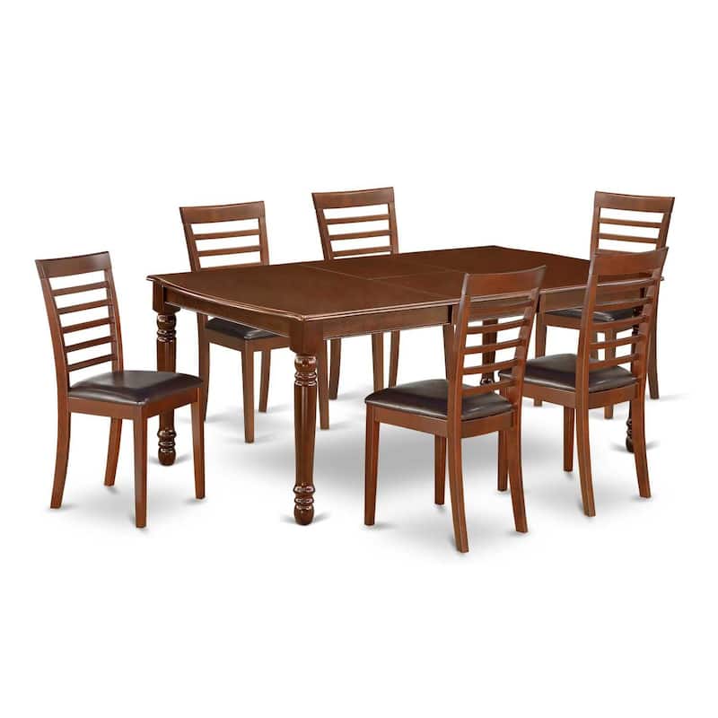 Rectangular Dining Room Table Set 7Pc Cottage Kitchen Table with Faux Leather Chairs 60x78 Inch