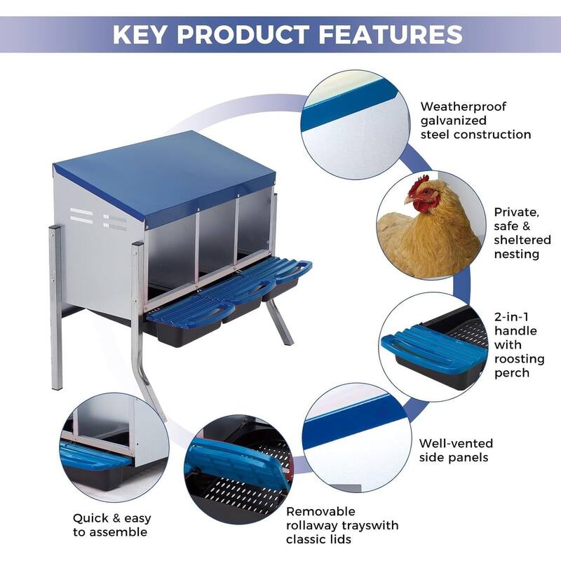 3 Holes Egg-Laying Boxes Nesting Boxes for Chickens Coops with Legs