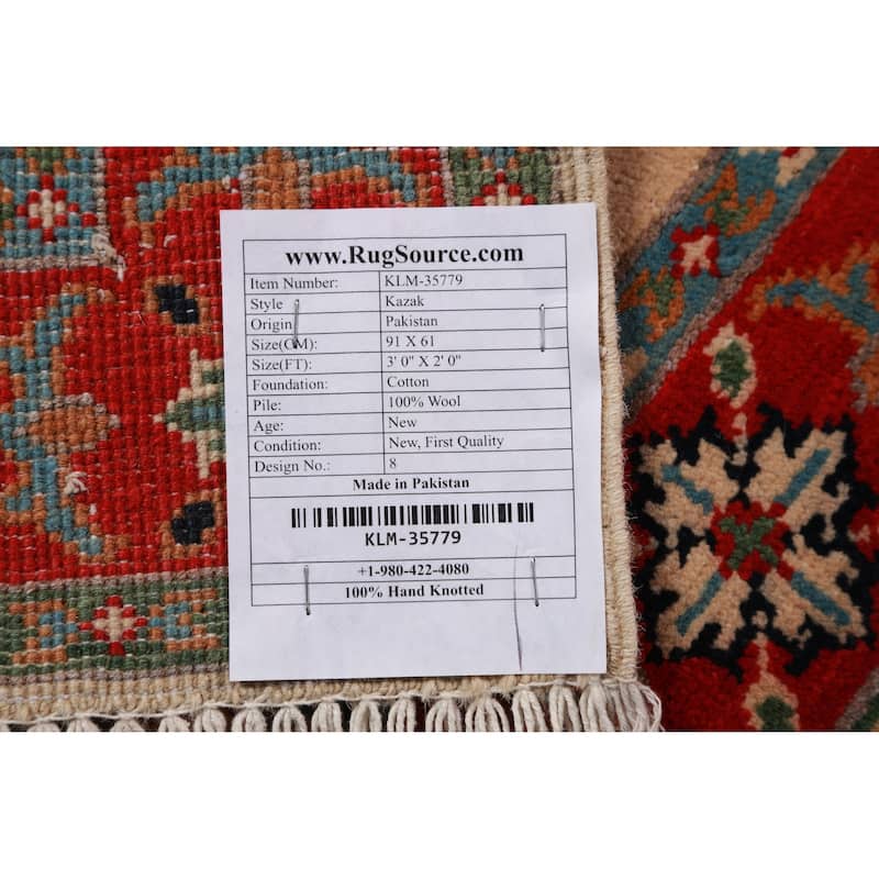Traditional Beige Kazak Oriental Rug Handmade Wool Carpet - 2'0"x 3'0"