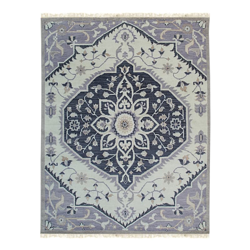 Ivory Hand Knotted Wool Traditional Heriz Rug, 8' x 10', soft elegant floor accent - L