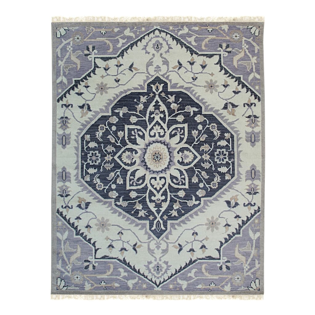 Ivory Hand Knotted Wool Traditional Heriz Rug, 8' x 10', soft elegant floor accent - L
